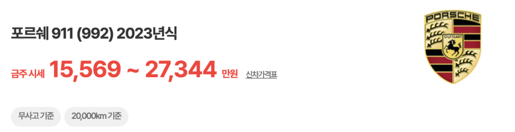 포르쉐 911 (992) 2023년식 중고차 가격