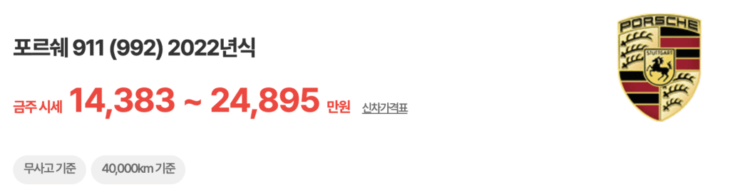 포르쉐 911 (992) 2022년식 중고차 가격